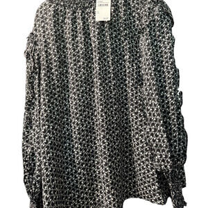 NWT Max Studio Black and White Boxy Long Sleeve Blouse
